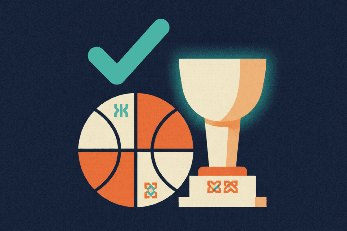 Closing illustration of a fan celebrating a perfect basketball quiz score