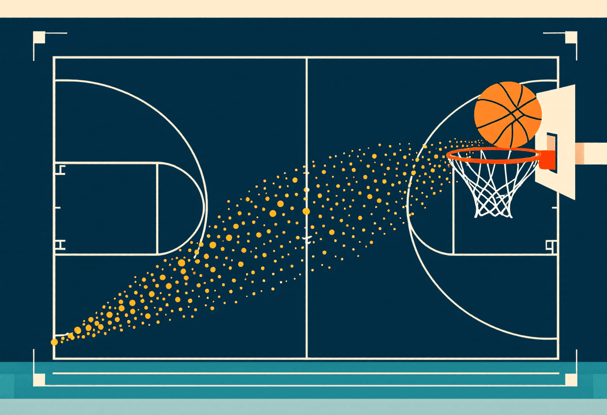 Editorial illustration: NBA three-point shot chart