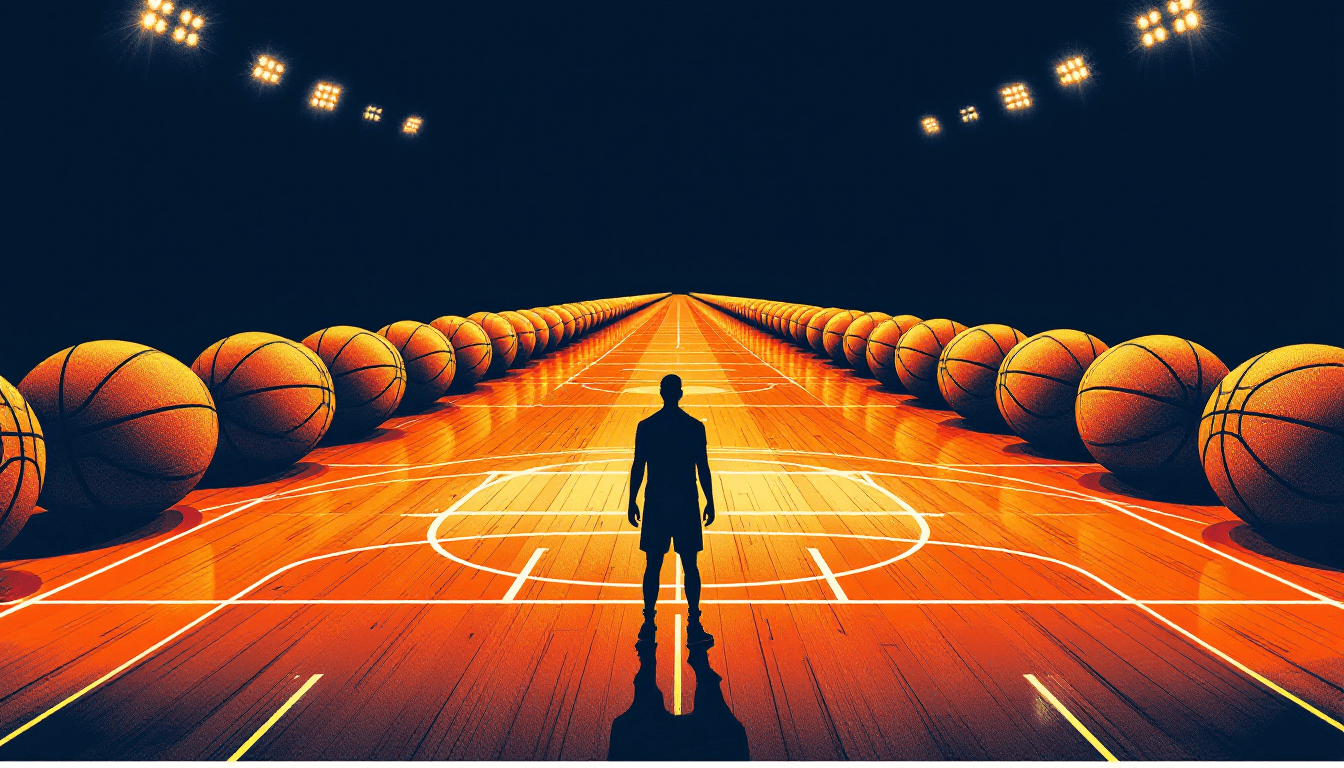 Stylized illustration for The Longest Winning Streaks in NBA History, Ranked