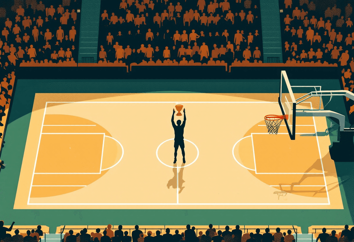 Editorial illustration: NBA dynasty teams across eras