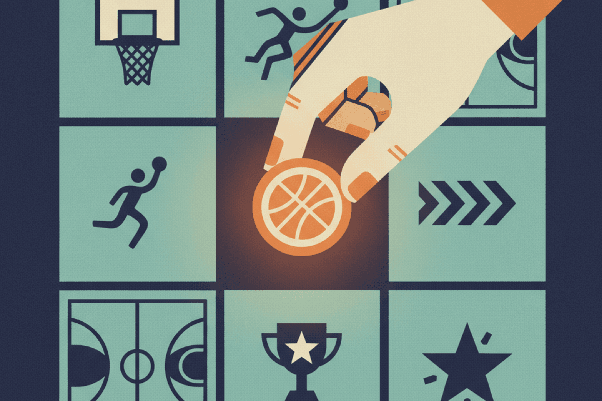 Editorial illustration comparing a famous common NBA answer against a rare journeyman pick