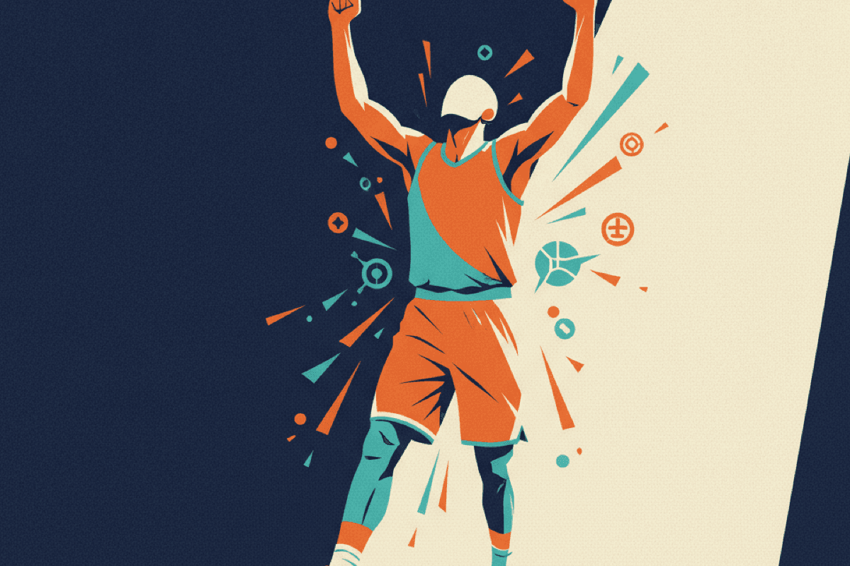 Closing illustration of a fan solving an NBA player quiz on the first clue