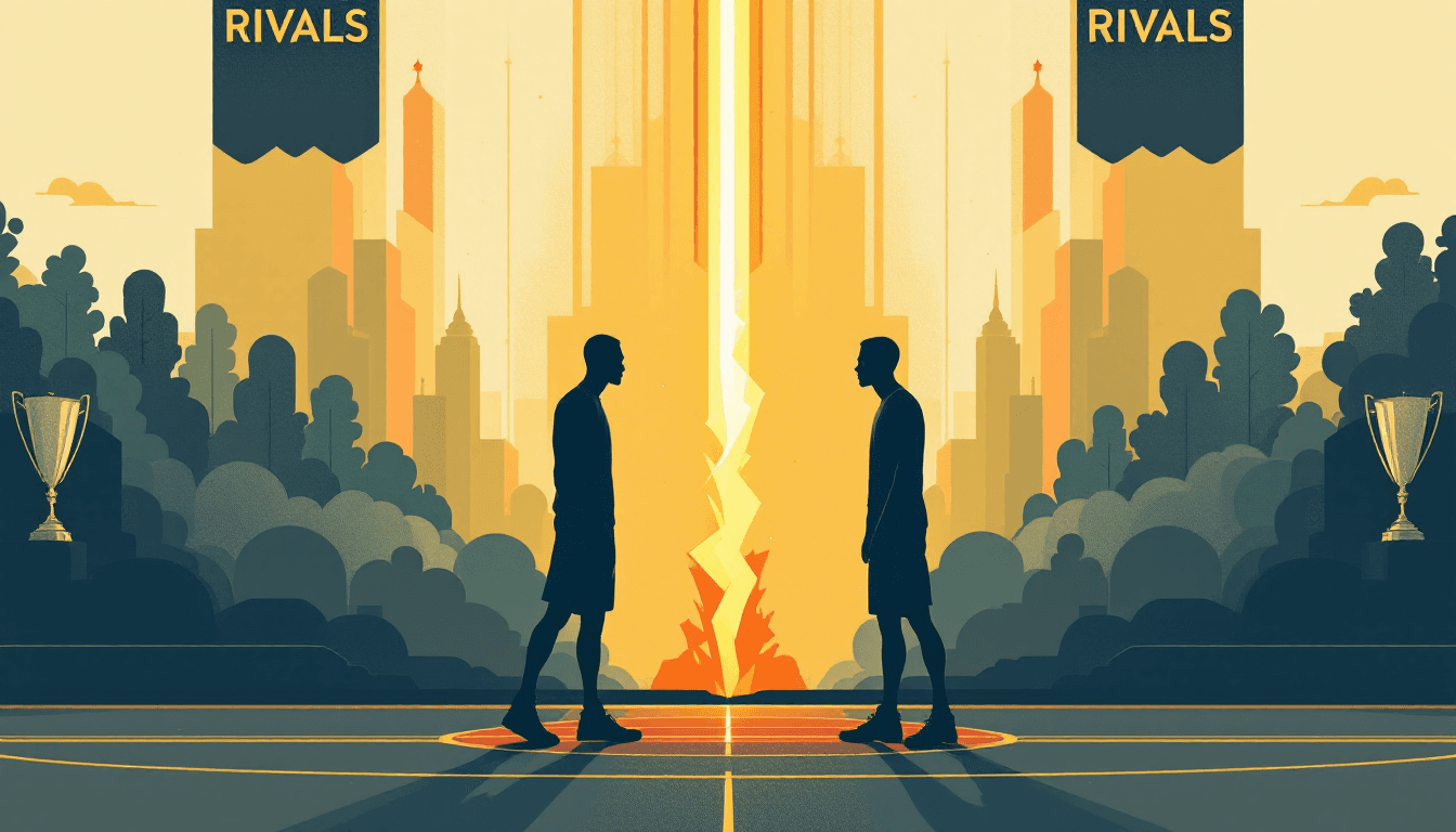 Stylized illustration for The Greatest Rivalries in NBA History