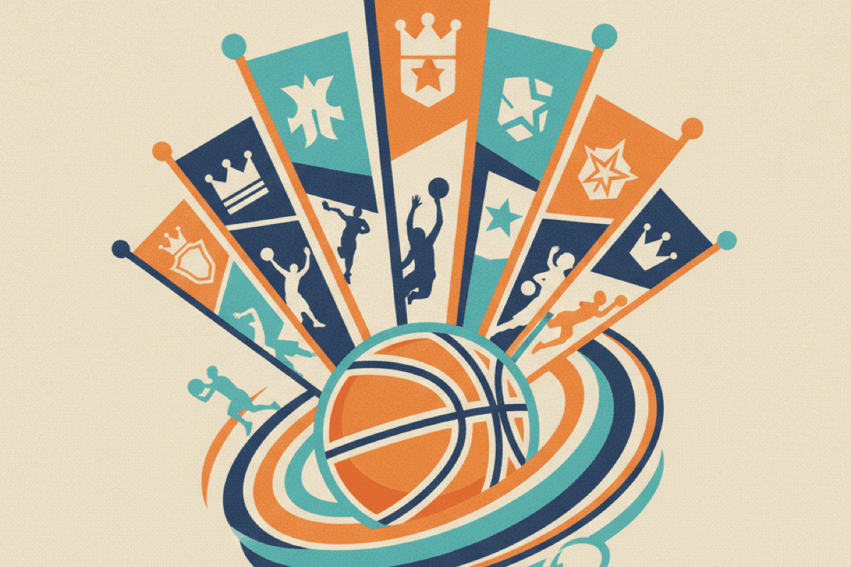 Closing illustration of an NBA franchise map for a teams quiz