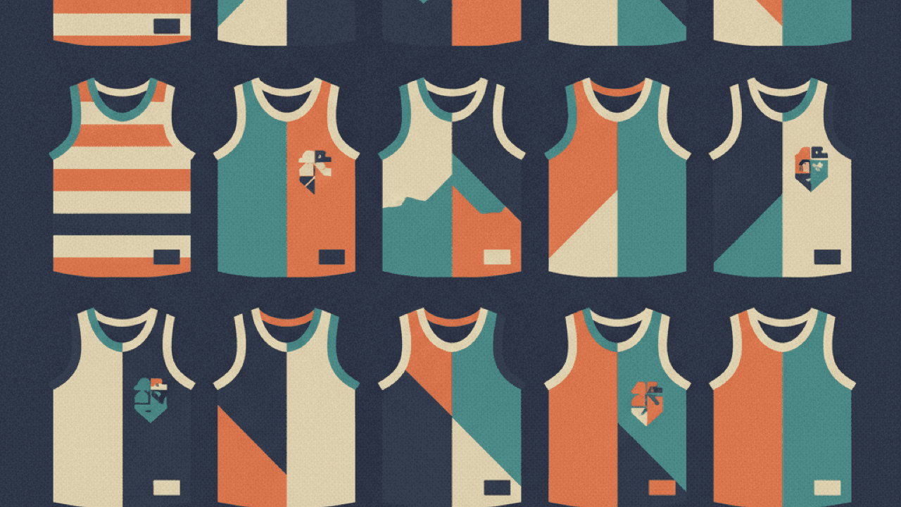 Stylized illustration of NBA franchise crests for an NBA teams quiz covering all 30 teams