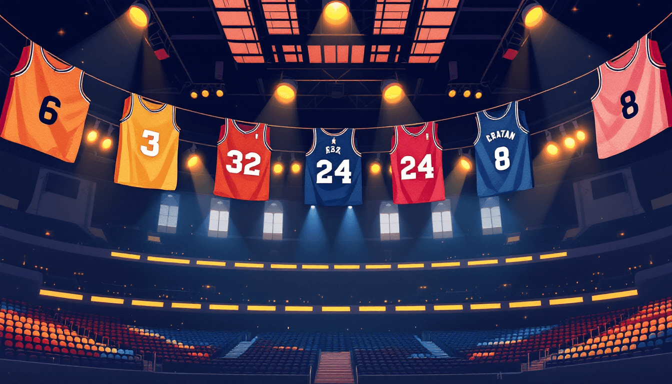 Stylized illustration for A Guide to Retired Jersey Numbers in the NBA